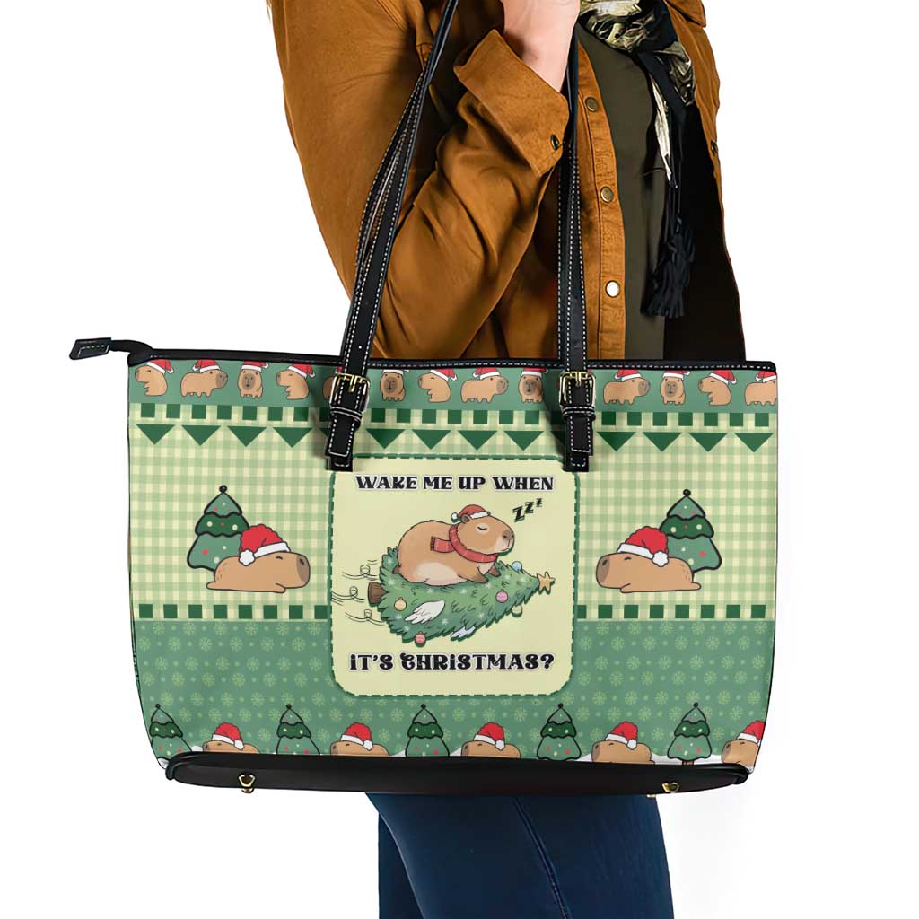 Capybara Christmas Leather Tote Bag Wake Me Up When It's Christmas - Wonder Print Shop