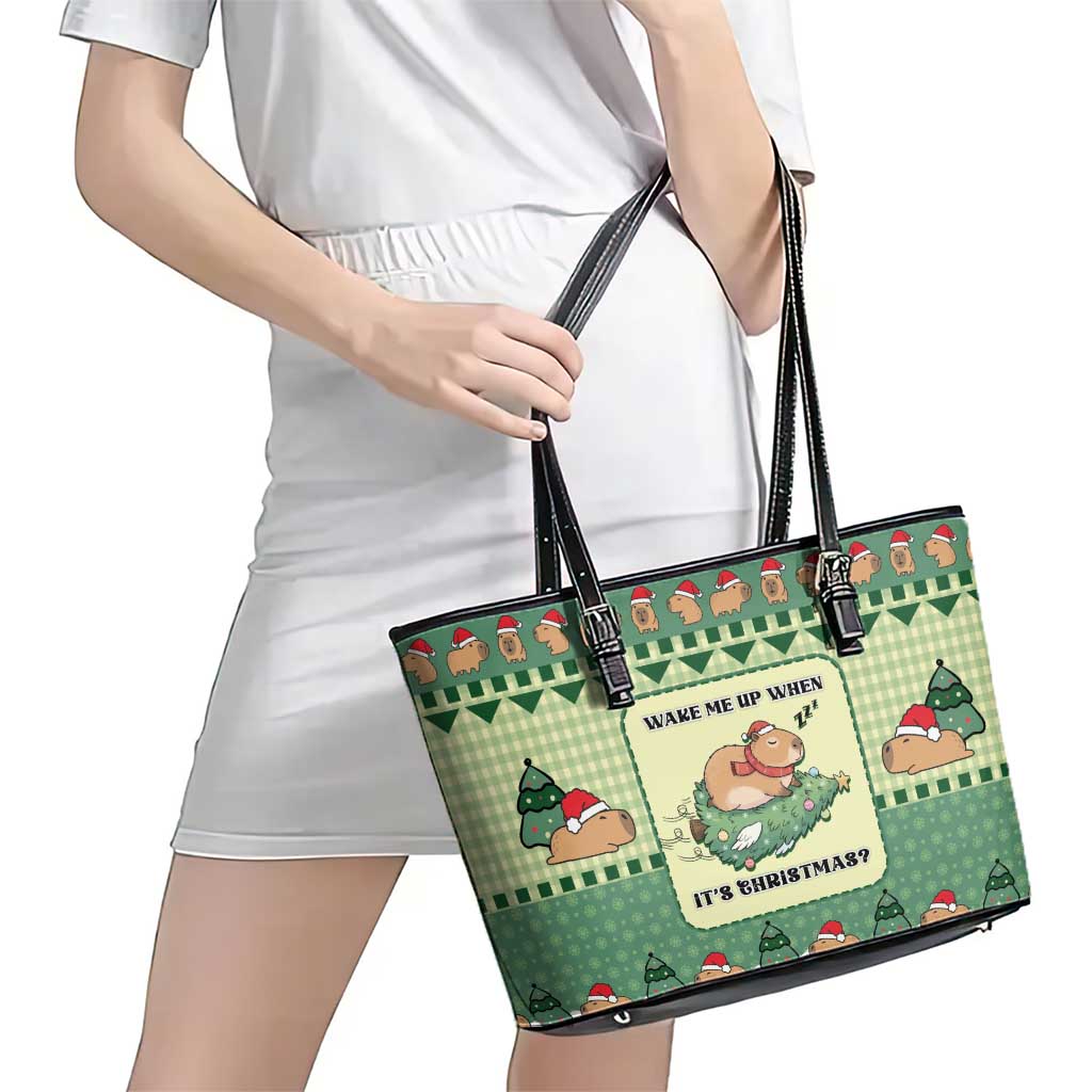 Capybara Christmas Leather Tote Bag Wake Me Up When It's Christmas - Wonder Print Shop