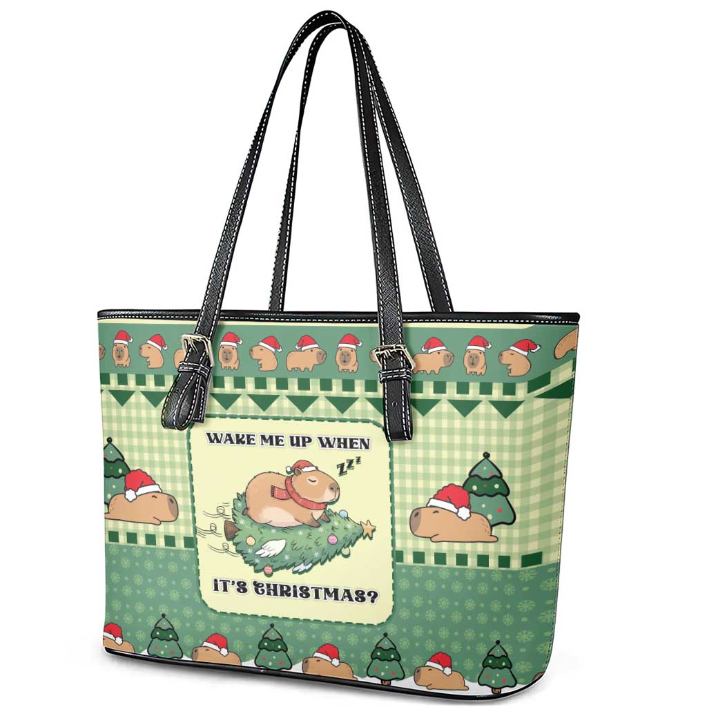 Capybara Christmas Leather Tote Bag Wake Me Up When It's Christmas - Wonder Print Shop