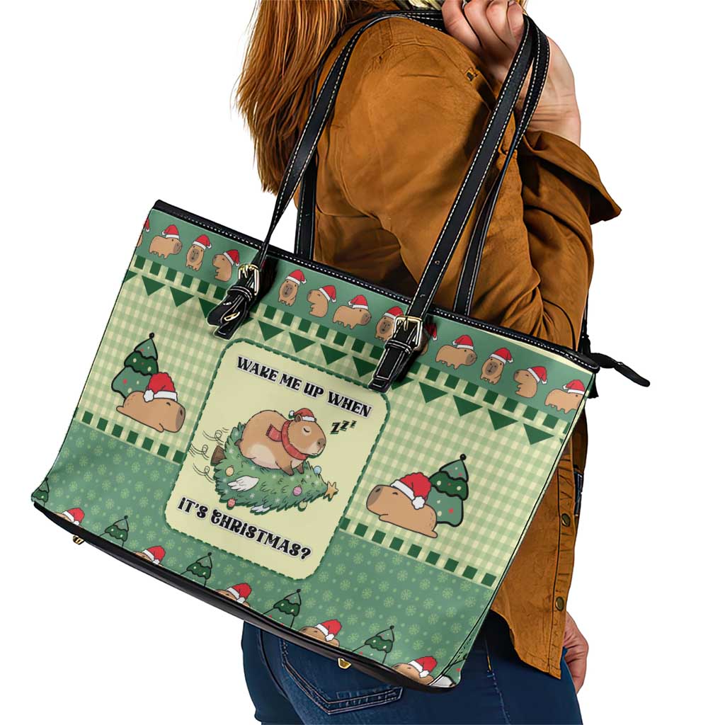 Capybara Christmas Leather Tote Bag Wake Me Up When It's Christmas - Wonder Print Shop