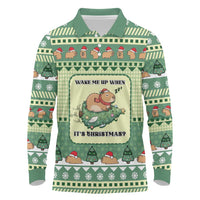 Capybara Christmas Long Sleeve Polo Shirt Wake Me Up When It's Christmas - Wonder Print Shop
