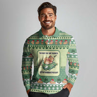 Capybara Christmas Long Sleeve Polo Shirt Wake Me Up When It's Christmas - Wonder Print Shop