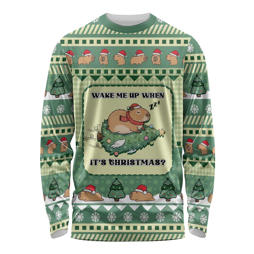 Capybara Christmas Long Sleeve Shirt Wake Me Up When It's Christmas - Wonder Print Shop