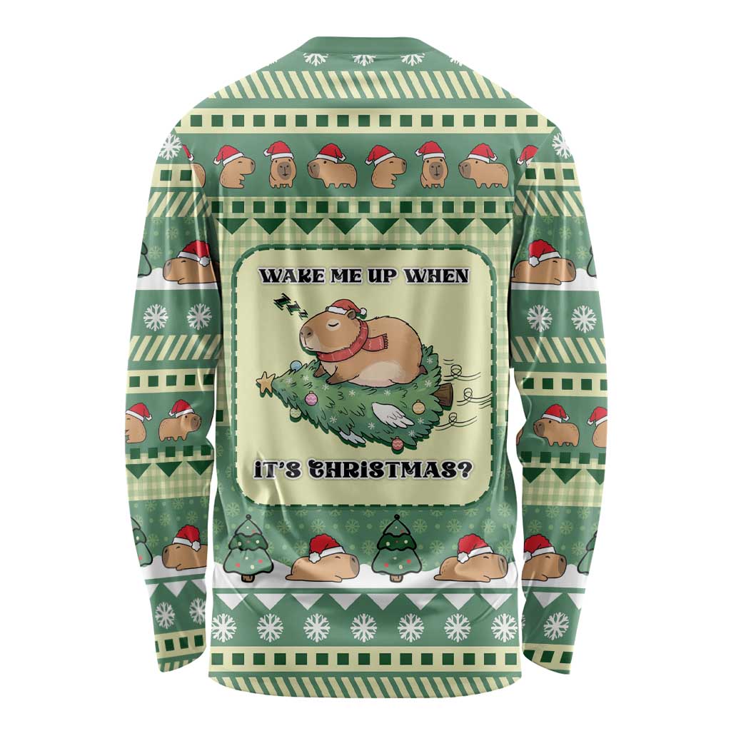 Capybara Christmas Long Sleeve Shirt Wake Me Up When It's Christmas - Wonder Print Shop