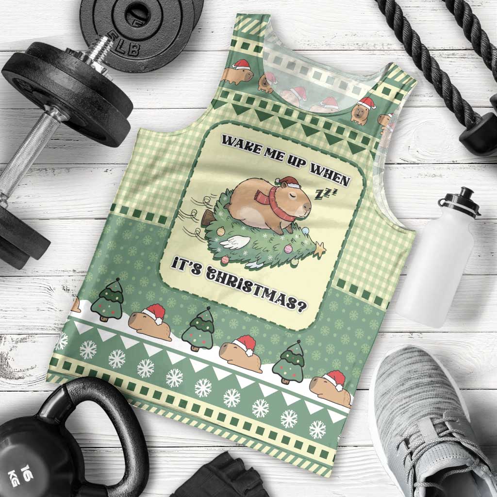 Capybara Christmas Men Tank Top Wake Me Up When It's Christmas - Wonder Print Shop