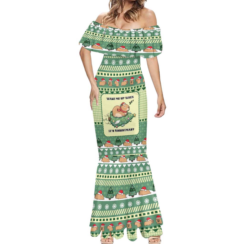 Capybara Christmas Mermaid Dress Wake Me Up When It's Christmas - Wonder Print Shop