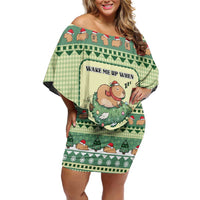 Capybara Christmas Off Shoulder Short Dress Wake Me Up When It's Christmas - Wonder Print Shop