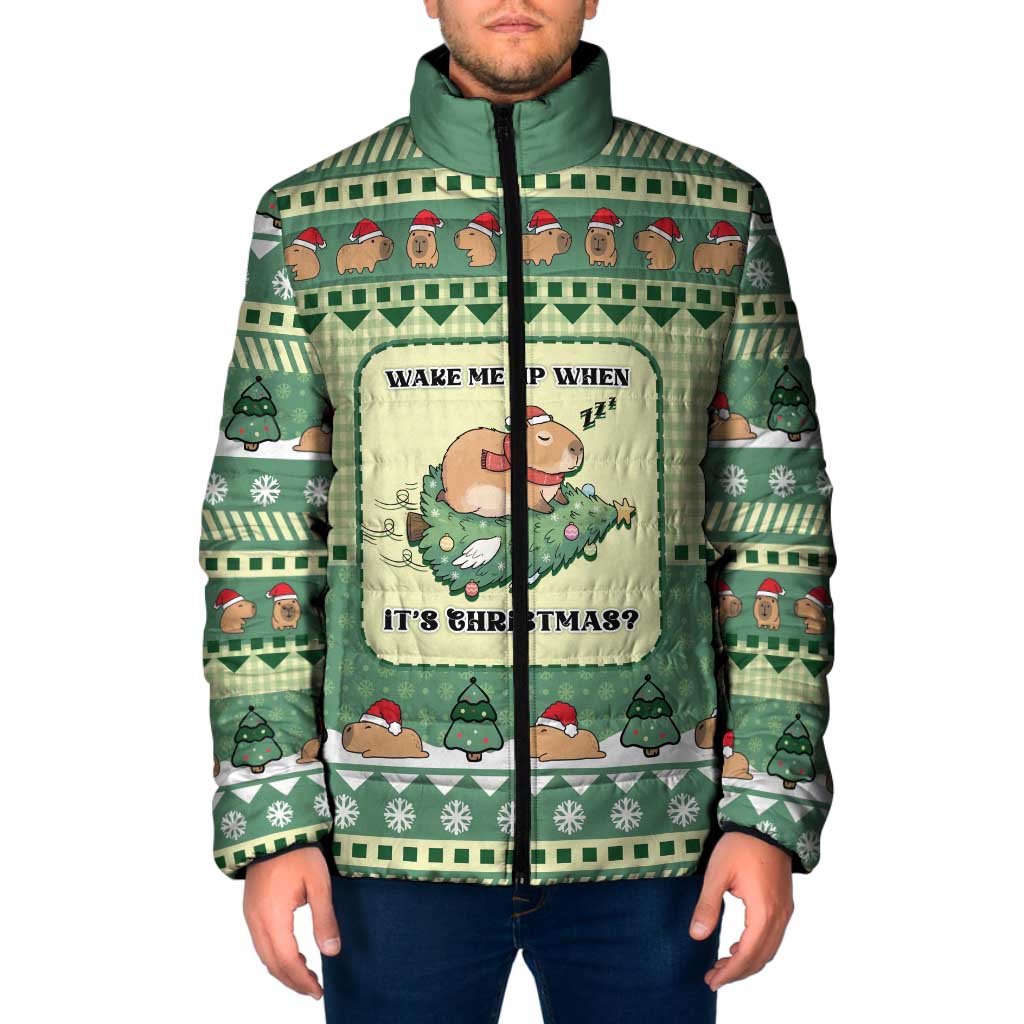 Capybara Christmas Padded Jacket Wake Me Up When It's Christmas - Wonder Print Shop