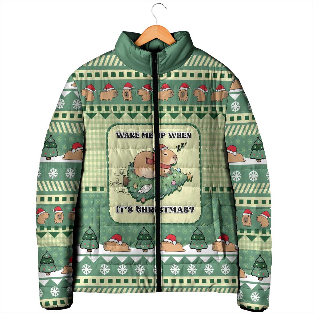 Capybara Christmas Padded Jacket Wake Me Up When It's Christmas - Wonder Print Shop