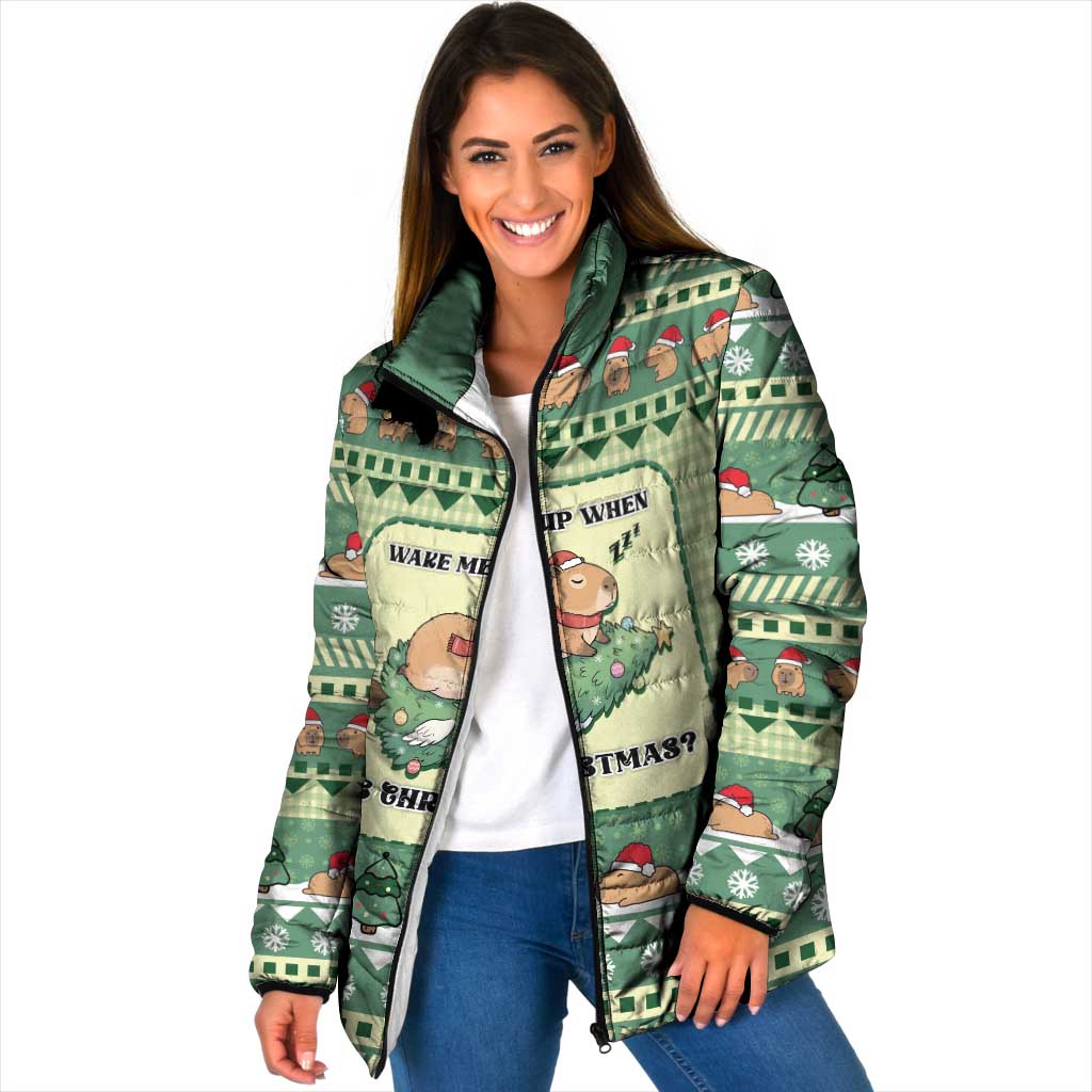 Capybara Christmas Padded Jacket Wake Me Up When It's Christmas - Wonder Print Shop