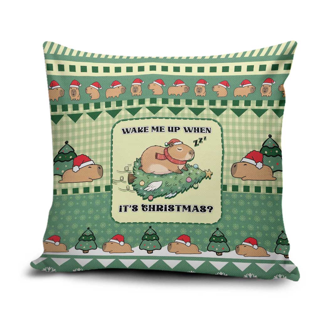 Capybara Christmas Pillow Cover Wake Me Up When It's Christmas - Wonder Print Shop
