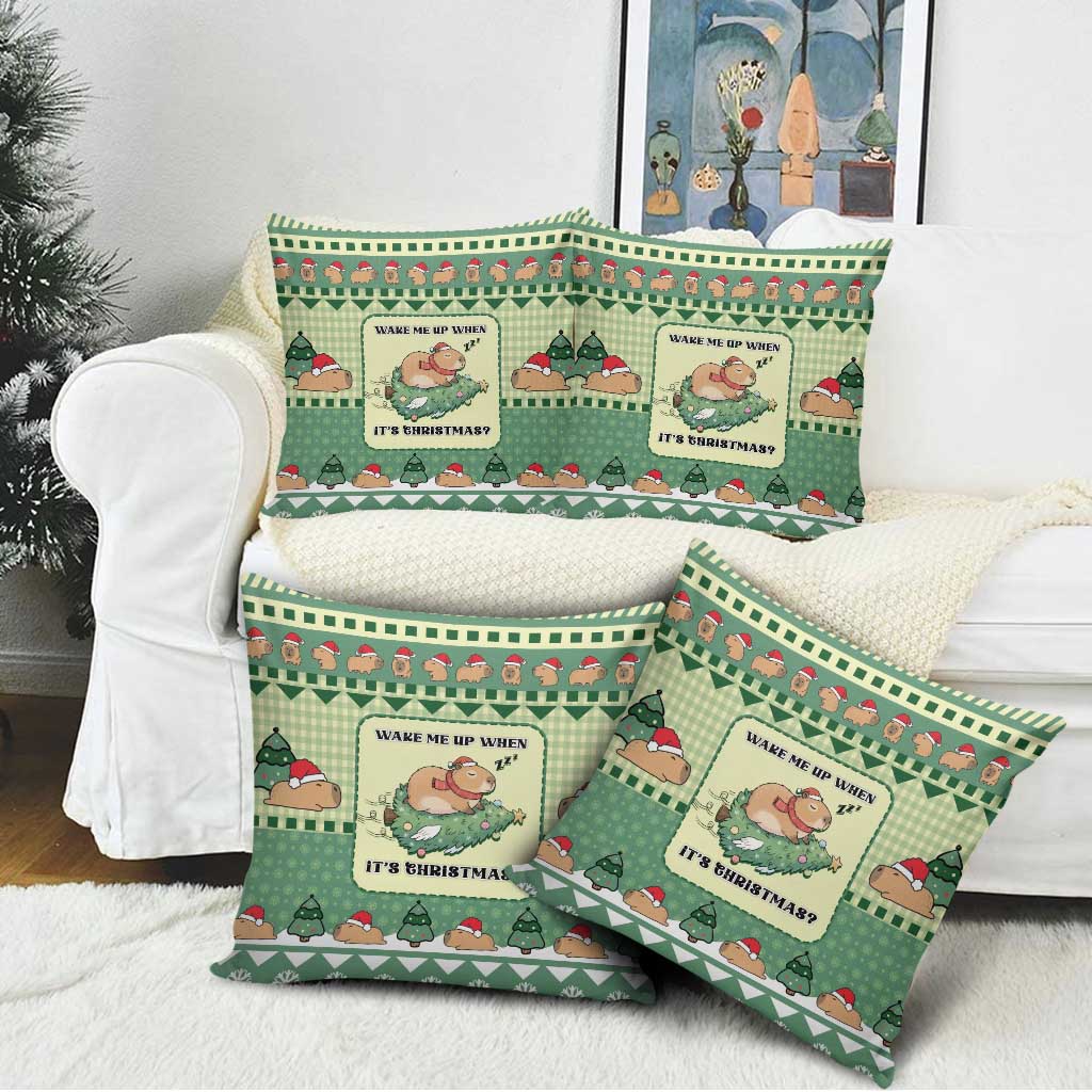 Capybara Christmas Pillow Cover Wake Me Up When It's Christmas - Wonder Print Shop