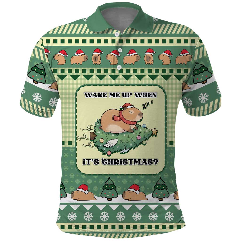 Capybara Christmas Polo Shirt Wake Me Up When It's Christmas - Wonder Print Shop