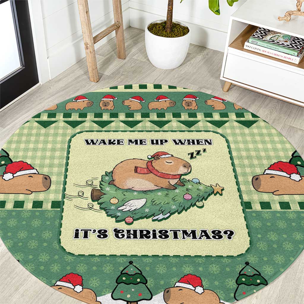 Capybara Christmas Round Carpet Wake Me Up When It's Christmas - Wonder Print Shop