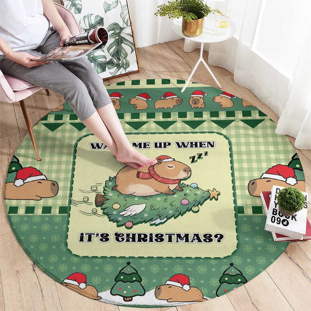 Capybara Christmas Round Carpet Wake Me Up When It's Christmas - Wonder Print Shop