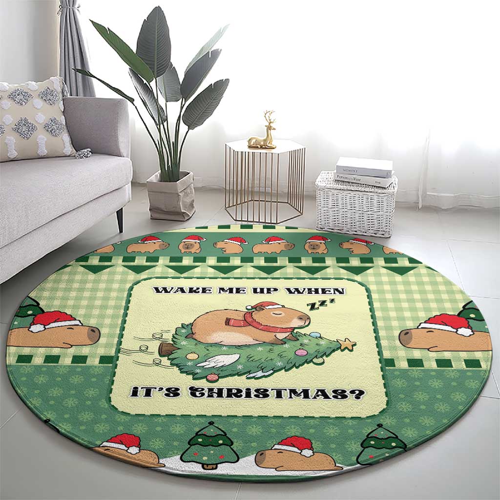 Capybara Christmas Round Carpet Wake Me Up When It's Christmas - Wonder Print Shop