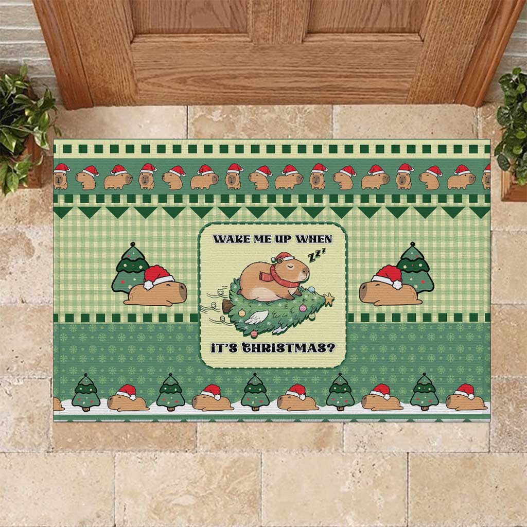 Capybara Christmas Rubber Doormat Wake Me Up When It's Christmas - Wonder Print Shop