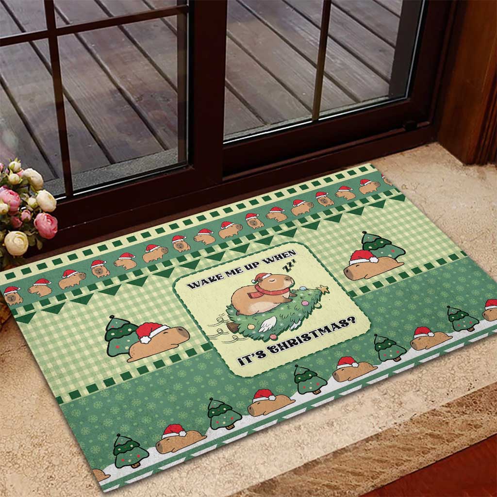 Capybara Christmas Rubber Doormat Wake Me Up When It's Christmas - Wonder Print Shop
