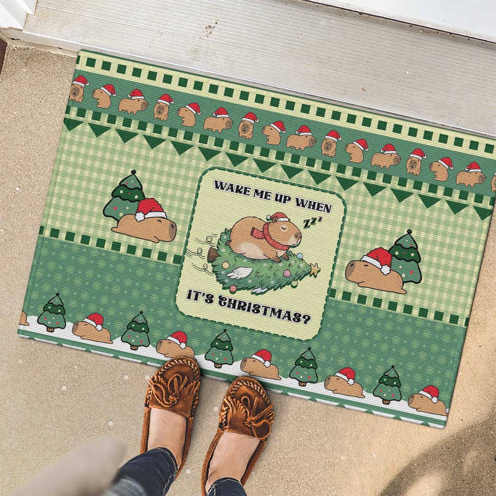 Capybara Christmas Rubber Doormat Wake Me Up When It's Christmas - Wonder Print Shop