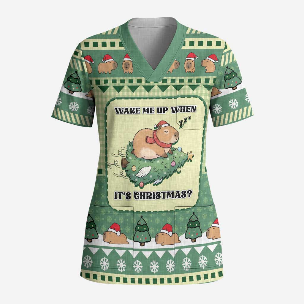 Capybara Christmas Scrub Top Wake Me Up When It's Christmas - Wonder Print Shop