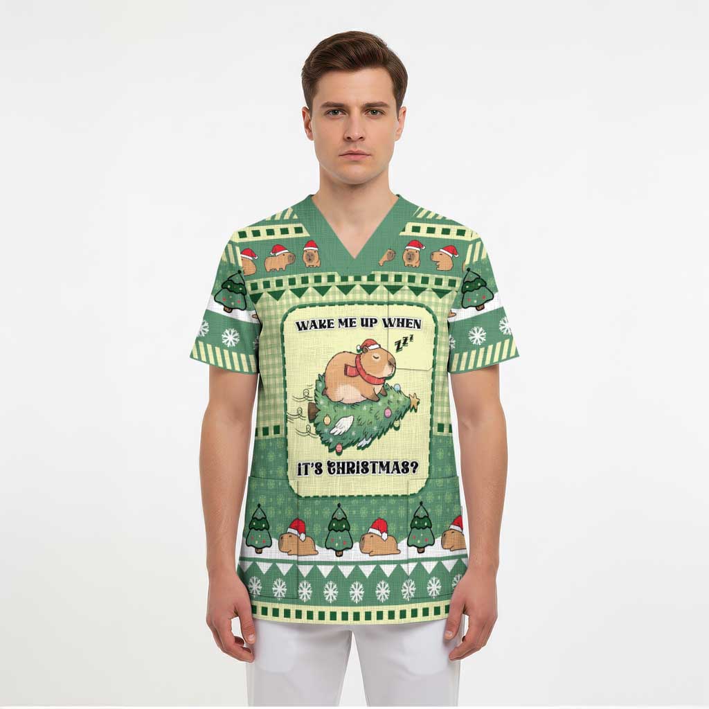 Capybara Christmas Scrub Top Wake Me Up When It's Christmas - Wonder Print Shop