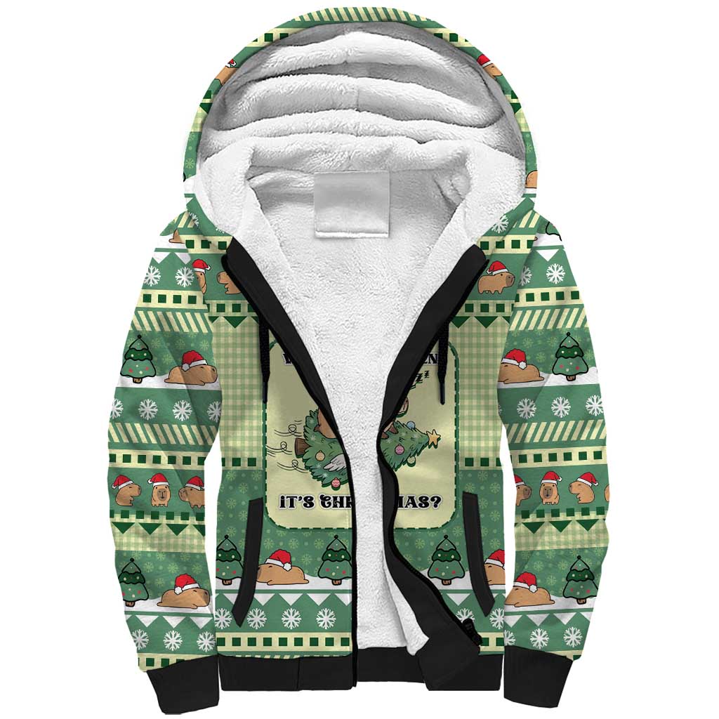 Capybara Christmas Sherpa Hoodie Wake Me Up When It's Christmas - Wonder Print Shop