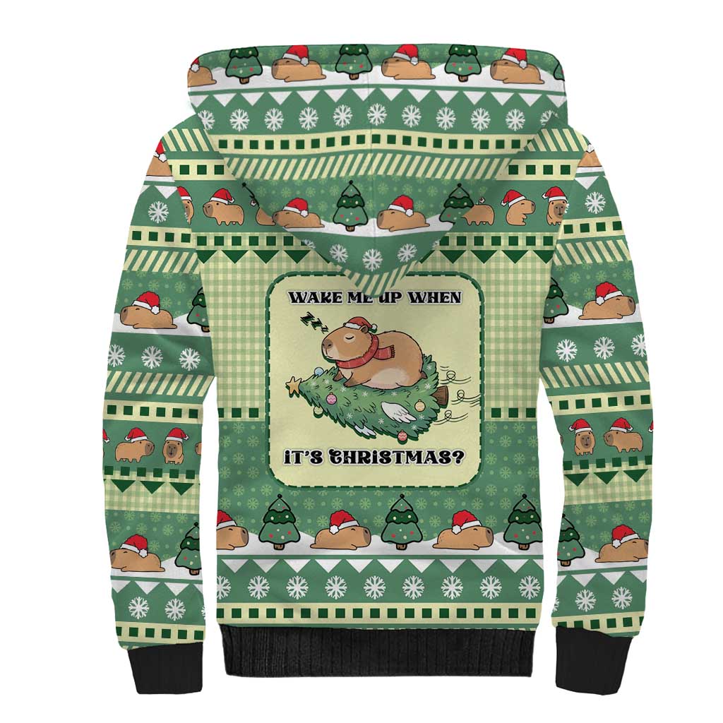 Capybara Christmas Sherpa Hoodie Wake Me Up When It's Christmas - Wonder Print Shop