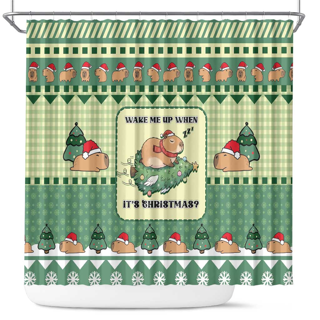 Capybara Christmas Shower Curtain Wake Me Up When It's Christmas - Wonder Print Shop