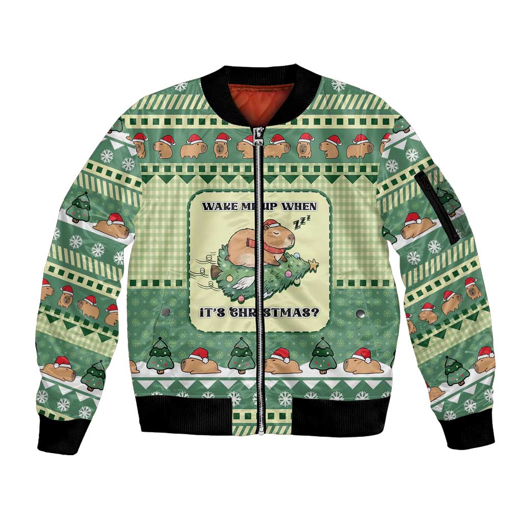 Capybara Christmas Sleeve Zip Bomber Jacket Wake Me Up When It's Christmas - Wonder Print Shop