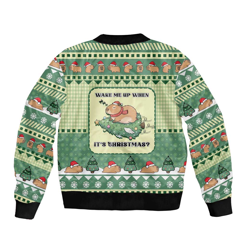 Capybara Christmas Sleeve Zip Bomber Jacket Wake Me Up When It's Christmas - Wonder Print Shop