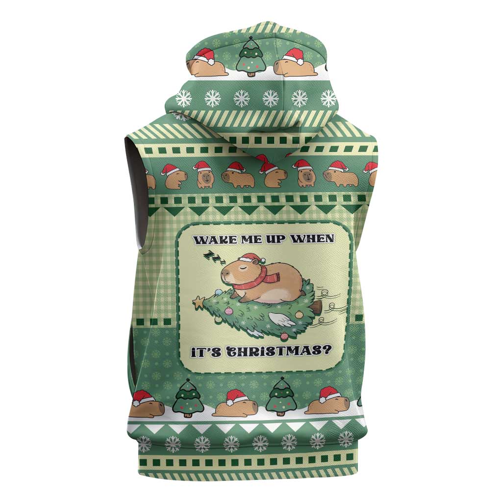 Capybara Christmas Sleeveless Hoodie Wake Me Up When It's Christmas - Wonder Print Shop