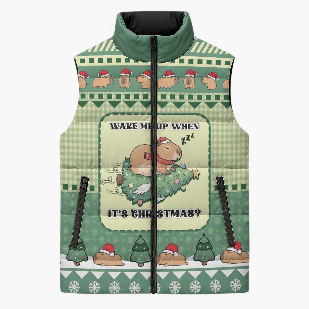 Capybara Christmas Sleeveless Puffer Jacket Wake Me Up When It's Christmas - Wonder Print Shop