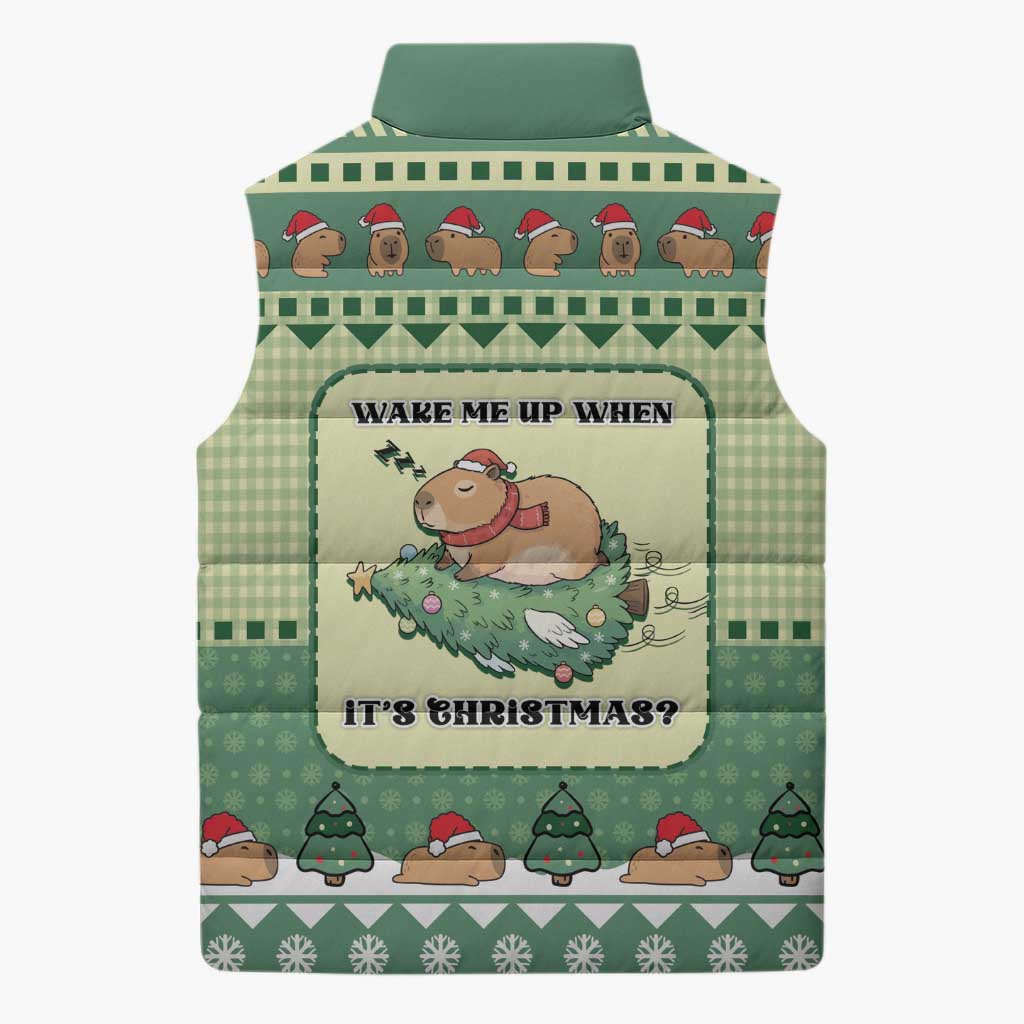 Capybara Christmas Sleeveless Puffer Jacket Wake Me Up When It's Christmas - Wonder Print Shop