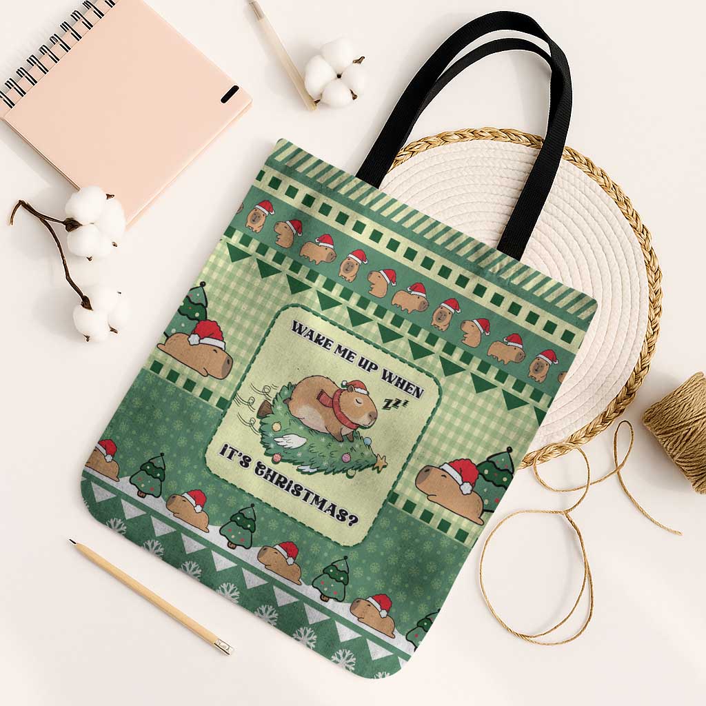 Capybara Christmas Tote Bag Wake Me Up When It's Christmas - Wonder Print Shop