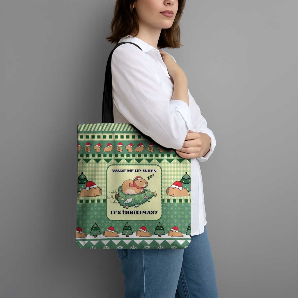 Capybara Christmas Tote Bag Wake Me Up When It's Christmas - Wonder Print Shop