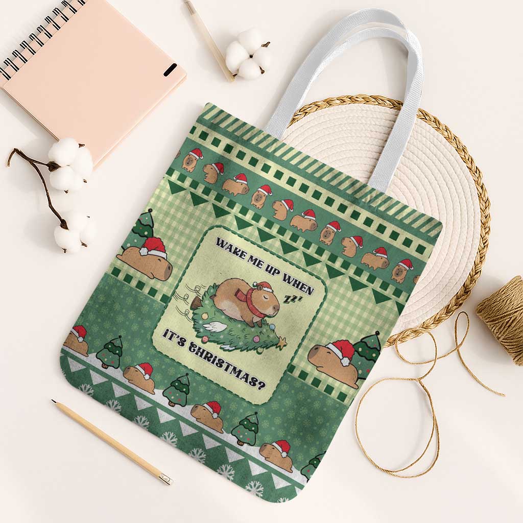 Capybara Christmas Tote Bag Wake Me Up When It's Christmas - Wonder Print Shop