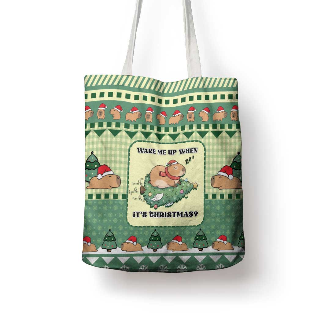 Capybara Christmas Tote Bag Wake Me Up When It's Christmas - Wonder Print Shop