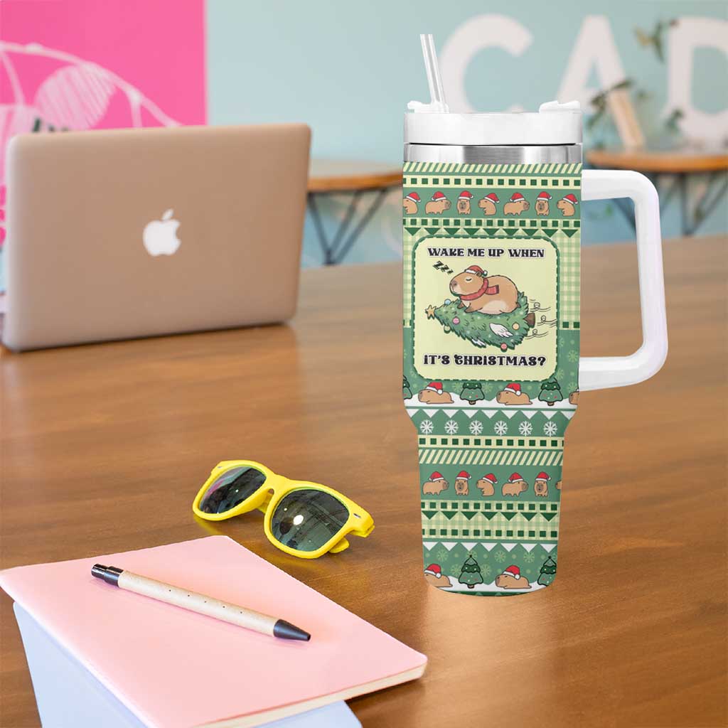 Capybara Christmas Tumbler With Handle Wake Me Up When It's Christmas - Wonder Print Shop