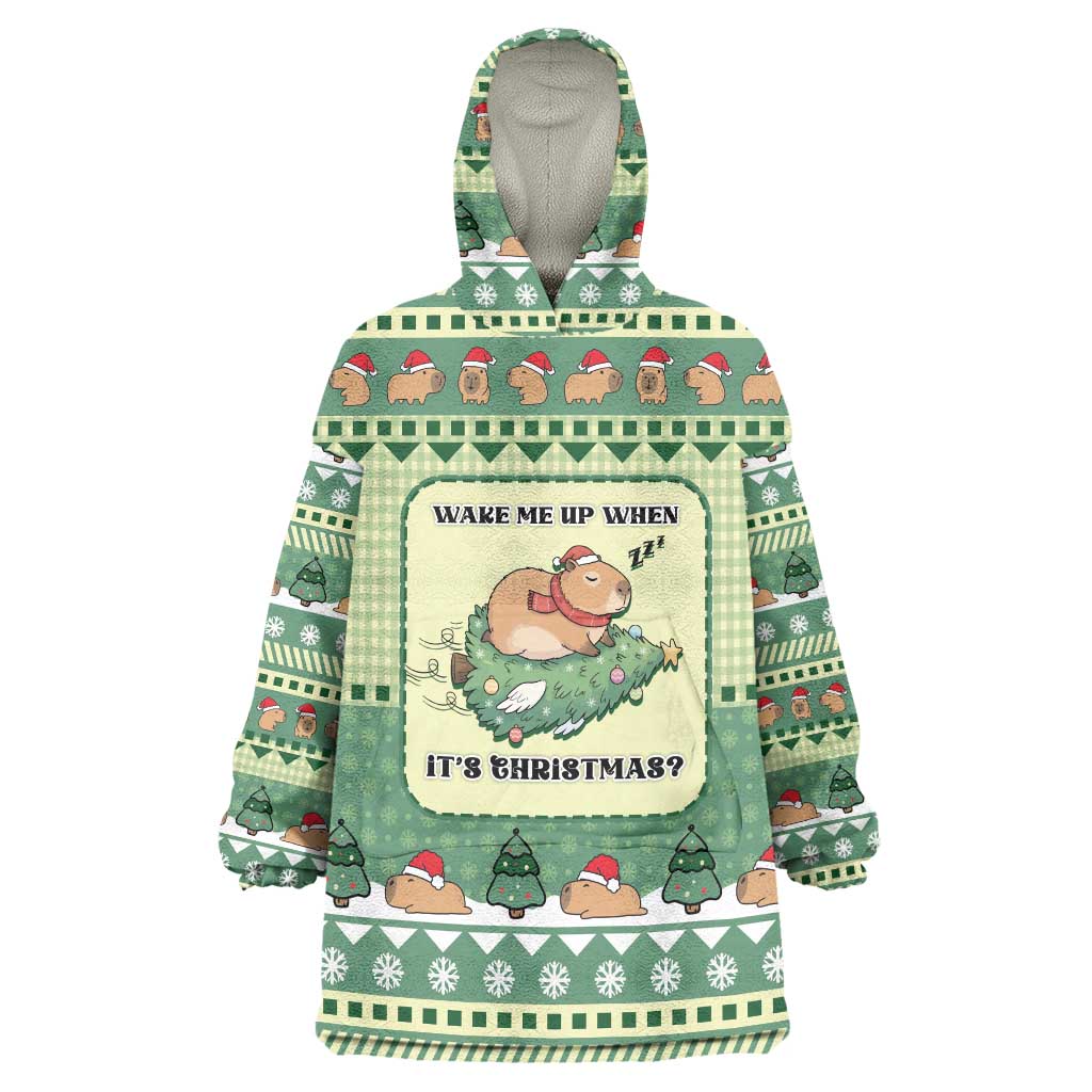 Capybara Christmas Wearable Blanket Hoodie Wake Me Up When It's Christmas - Wonder Print Shop