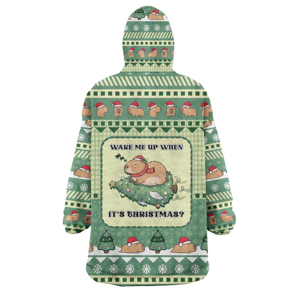 Capybara Christmas Wearable Blanket Hoodie Wake Me Up When It's Christmas - Wonder Print Shop