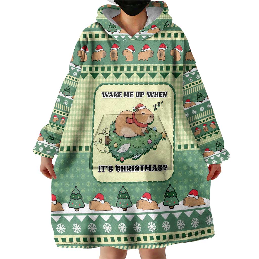 Capybara Christmas Wearable Blanket Hoodie Wake Me Up When It's Christmas - Wonder Print Shop