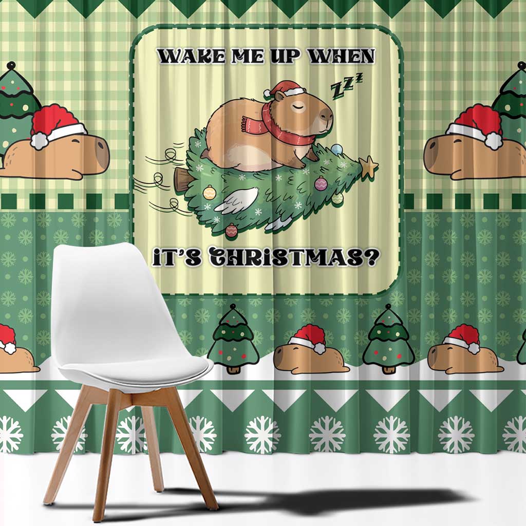Capybara Christmas Window Curtain Wake Me Up When It's Christmas - Wonder Print Shop
