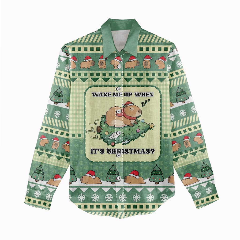 Capybara Christmas Women Casual Shirt Wake Me Up When It's Christmas - Wonder Print Shop