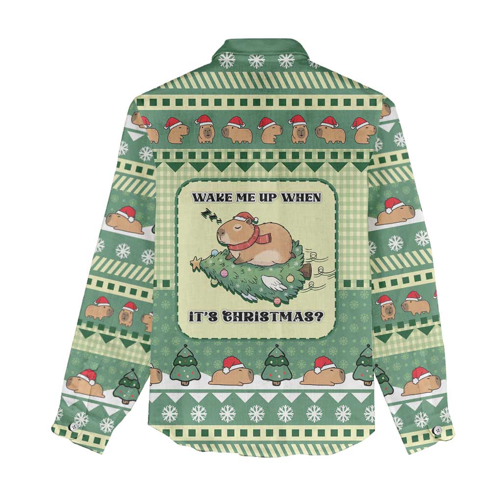 Capybara Christmas Women Casual Shirt Wake Me Up When It's Christmas - Wonder Print Shop