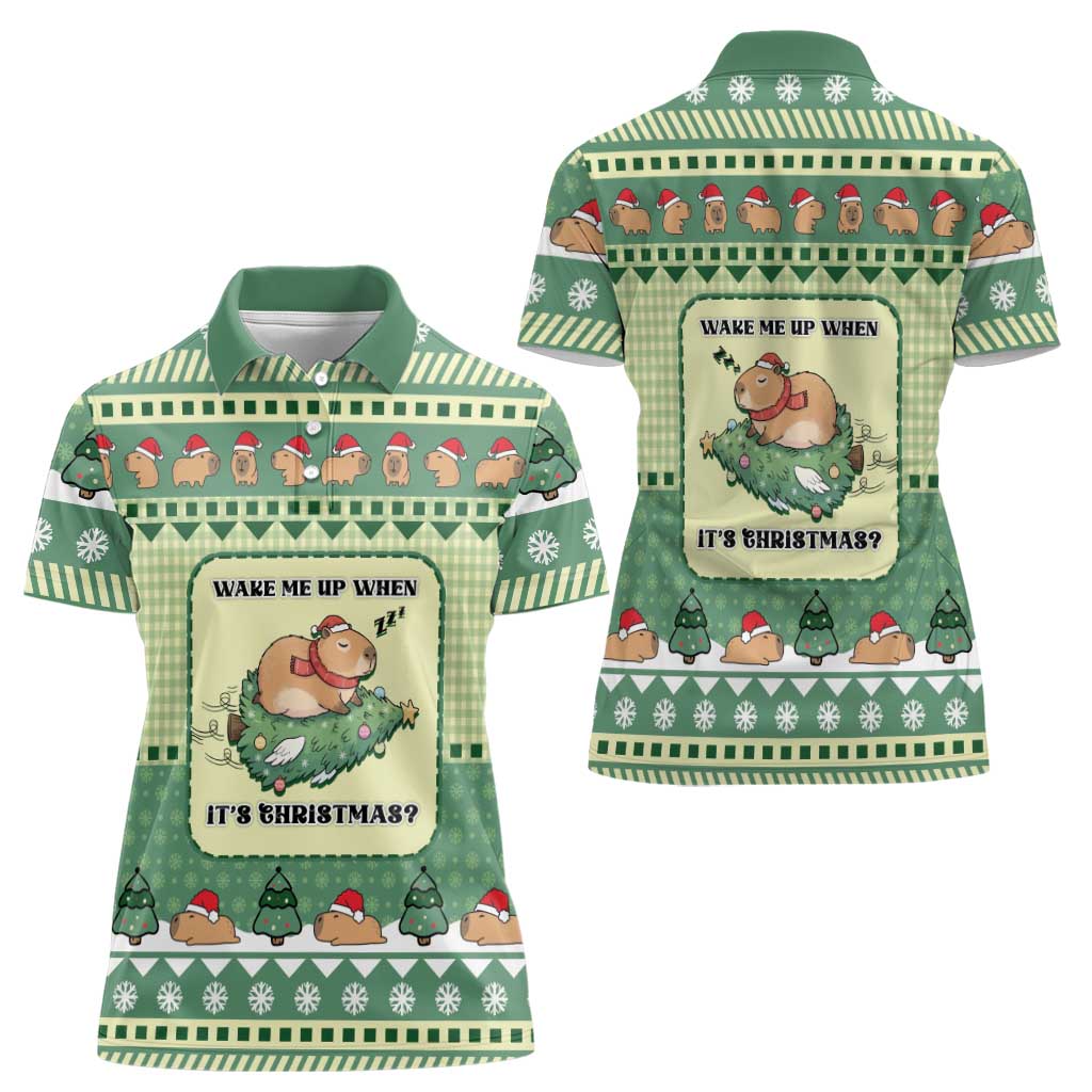Capybara Christmas Women Polo Shirt Wake Me Up When It's Christmas - Wonder Print Shop