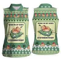 Capybara Christmas Women Sleeveless Polo Shirt Wake Me Up When It's Christmas - Wonder Print Shop