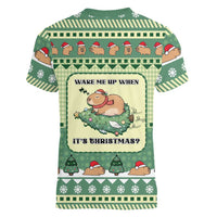 Capybara Christmas Women V-Neck T-Shirt Wake Me Up When It's Christmas - Wonder Print Shop
