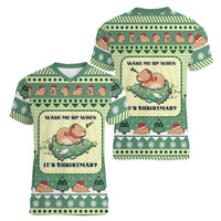 Capybara Christmas Women V-Neck T-Shirt Wake Me Up When It's Christmas - Wonder Print Shop