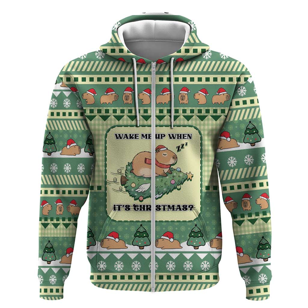 Capybara Christmas Zip Hoodie Wake Me Up When It's Christmas - Wonder Print Shop