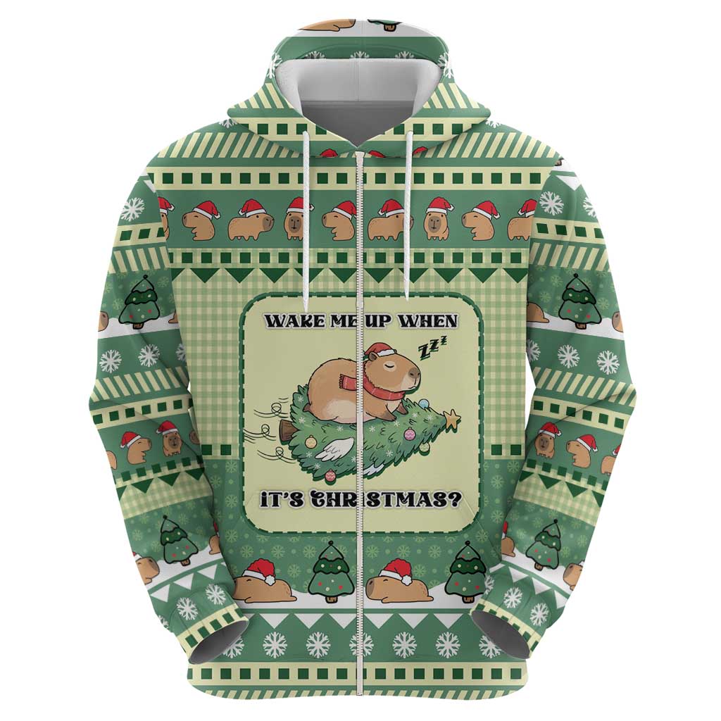 Capybara Christmas Zip Hoodie Wake Me Up When It's Christmas - Wonder Print Shop